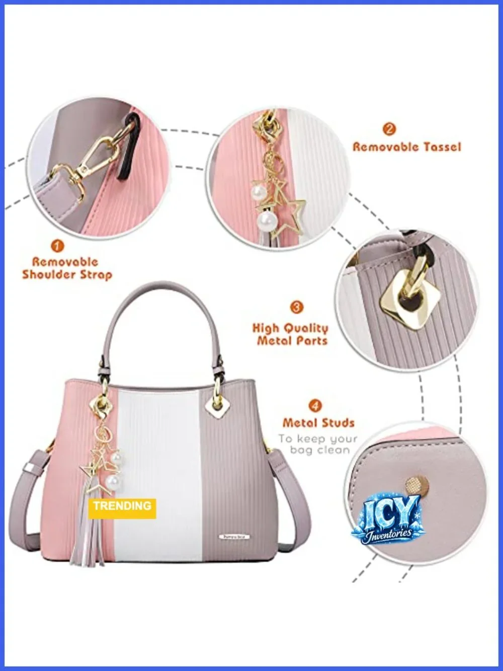 Top Handle PU Leather Satchel Handbag with 8 Pockets, Adjustable Crossbody